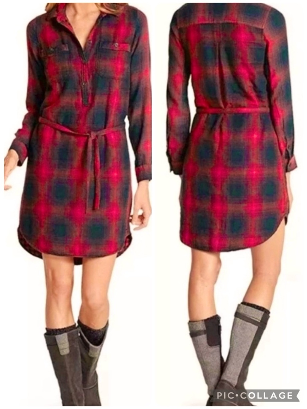 Eddie Bauer Fremont Red Black Plaid Flannel Hi Low Mini Dress S Gorpcore